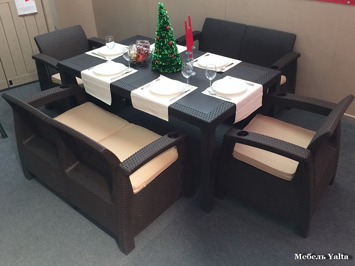 Купить обеденный комплект yalta family set коричневый в Омске - магазин Уютный Интерьер.  2